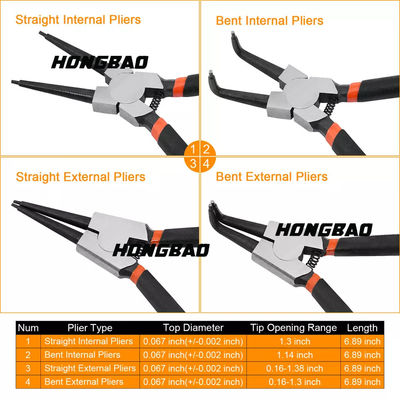 Tang Cincin Penahan Jepret Kombinasi 4 PCS Tang Sirkit Eksternal Internal Set 7 10 12 Inch